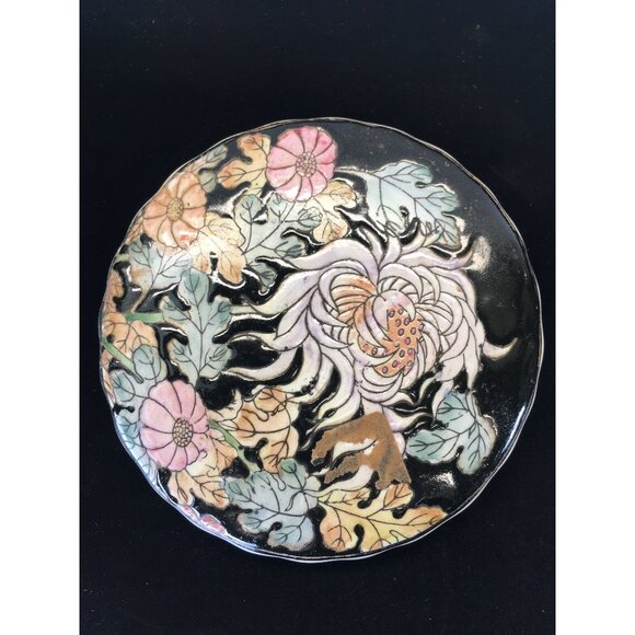 Vintage Japanese Ceramic Trinket Box with Lid Round Floral Design Decorative - Picture 9 of 12